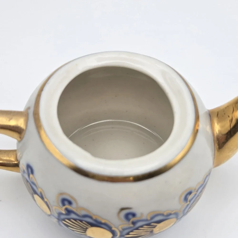 Vintage Russian Gzhel Decorative USSR Porcelain‎ Samovar Teapot Gift Gold Gilt